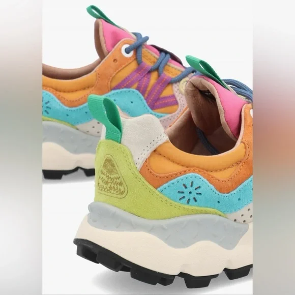 NWT Flower Mountain YAMANO 3 Yellow Light Lime Pink Suede Trainers - Picture 5 of 16